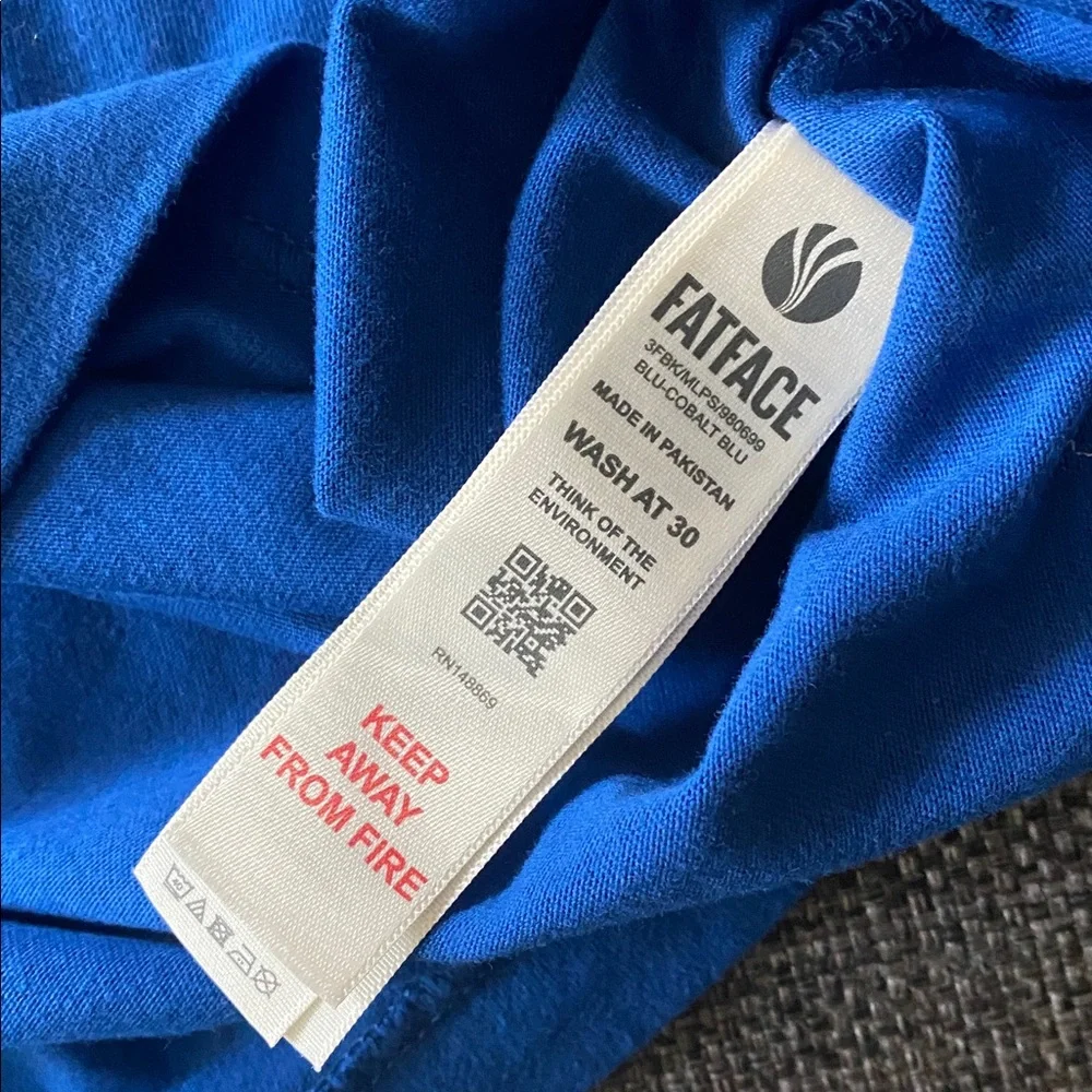 🚲 NWOT FatFace Blue Embroidered Bicycle Graphic Tee Kids Long Sleeve, S 6/7